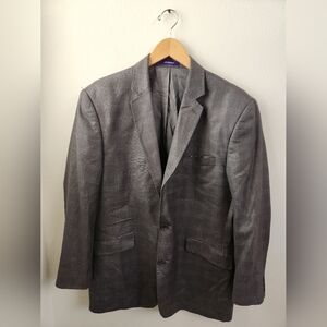 Statement Italy Men's Blazer Suit Coat‎ Gray Plaid 100% Wool Handmade 42R